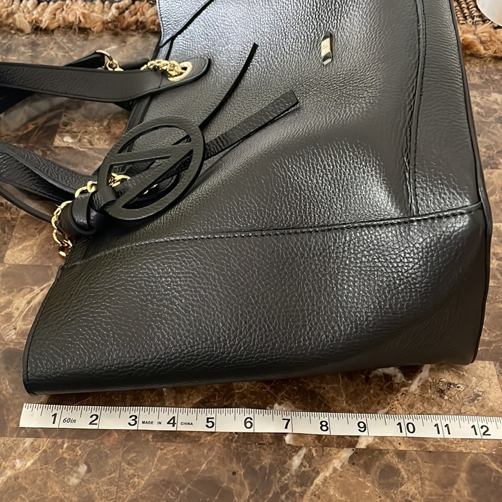 Valentino Black Leather Tote with Gold Chain Accents - Picture 9 of 13